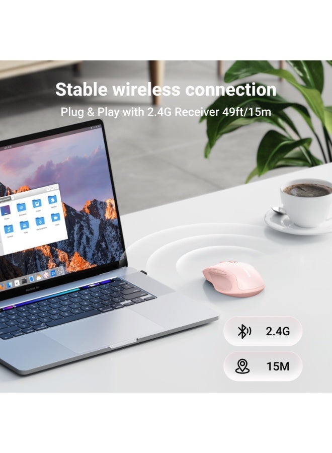 Ugreen Wireless Mouse Ergonomic Mice 2.4G USB Noiseless Portable Mouse for Laptop Tablet 5 DPI Adjustable Ultrafast Scrolling for PC HP Lenovo MacBook ASUS Dell USB pink - Image 5
