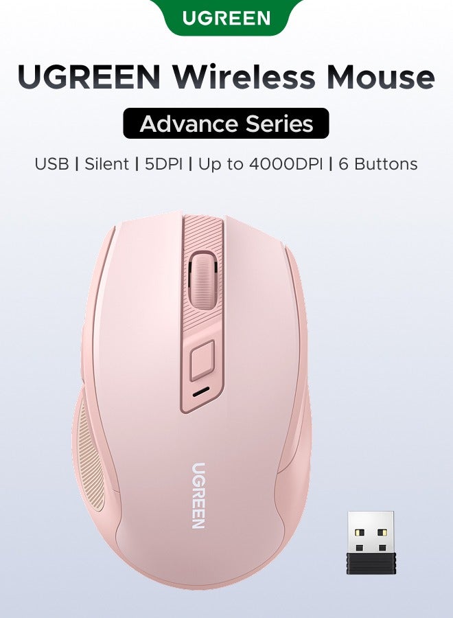 Ugreen Wireless Mouse Ergonomic Mice 2.4G USB Noiseless Portable Mouse for Laptop Tablet 5 DPI Adjustable Ultrafast Scrolling for PC HP Lenovo MacBook ASUS Dell USB pink - Image 1