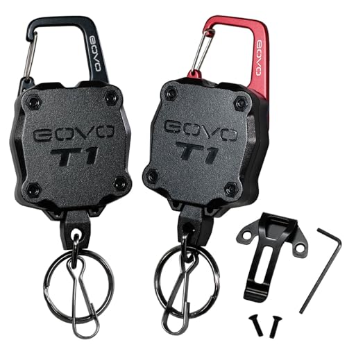 GOVO T1 Retractable Keychain, 9.5 Oz Force, 34” Steel Cable (Black/Red 2 Pack) - Image 1