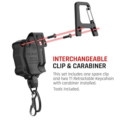 GOVO T1 Retractable Keychain, 9.5 Oz Force, 34” Steel Cable (Black/Red 2 Pack) - Image 2