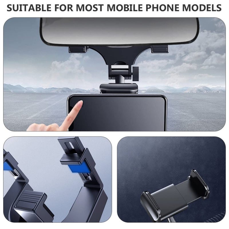 SHINEOFI 1 Piece Car Rearview Mirror Phone Holder Clip Durable Stable Mount For Smartphones Auto Navigator Stand Universal Black - Image 3