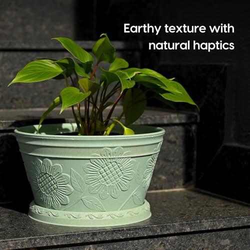 Eha Earth Friendly Nile Planter 9.5 inch Planters for Home Decor| Bamboo Based Pot | Pack of 2 | UV Protected Pot for Plant | Flower Pot for Living Room, for Outdoor and Indoor | Celeste - Image 4