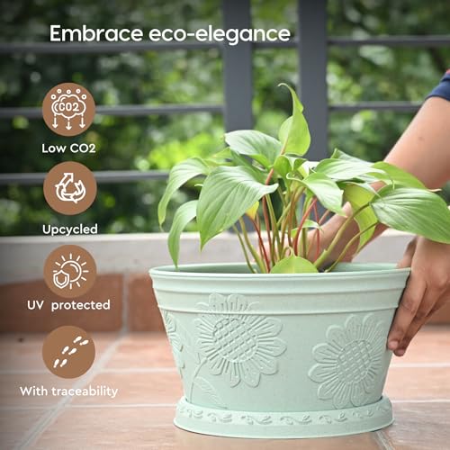 Eha Earth Friendly Nile Planter 9.5 inch Planters for Home Decor| Bamboo Based Pot | Pack of 2 | UV Protected Pot for Plant | Flower Pot for Living Room, for Outdoor and Indoor | Celeste - Image 3