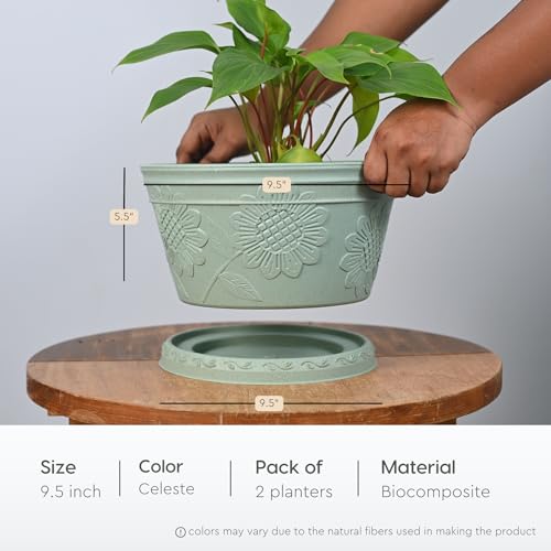Eha Earth Friendly Nile Planter 9.5 inch Planters for Home Decor| Bamboo Based Pot | Pack of 2 | UV Protected Pot for Plant | Flower Pot for Living Room, for Outdoor and Indoor | Celeste - Image 2