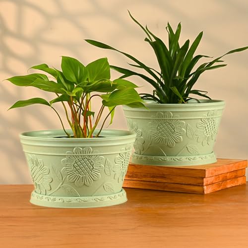 Eha Earth Friendly Nile Planter 9.5 inch Planters for Home Decor| Bamboo Based Pot | Pack of 2 | UV Protected Pot for Plant | Flower Pot for Living Room, for Outdoor and Indoor | Celeste - Image 1