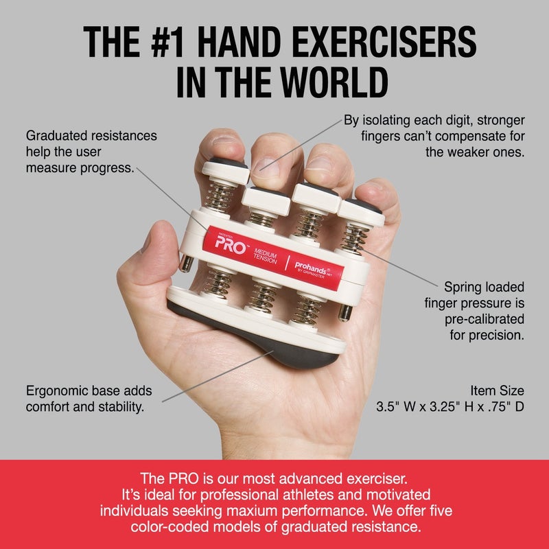 Prohands PRO Hand Exerciser, Finger Exerciser (Hand Grip Strengthener), Spring-Loaded, Finger-Piston System, Isolate and Exercise Each Finger, (7 lb Medium Tension, Red-Pro) - Image 4