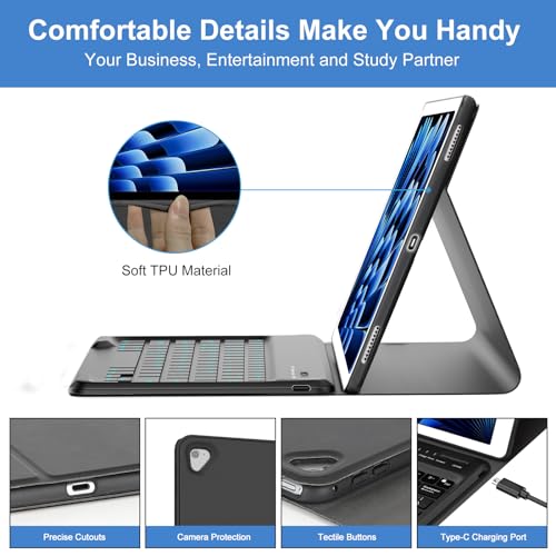 BORIYUAN Keyboard Case for iPad Pro 12.9 inch (Old Model) 2015 1st Gen / 2017 2nd Gen, Detachable Wireless Bluetooth Keyboard Folio Smart Cover for iPad Pro 12.9" 2nd &1st Gen with Pencil Holder – Black - Image 5