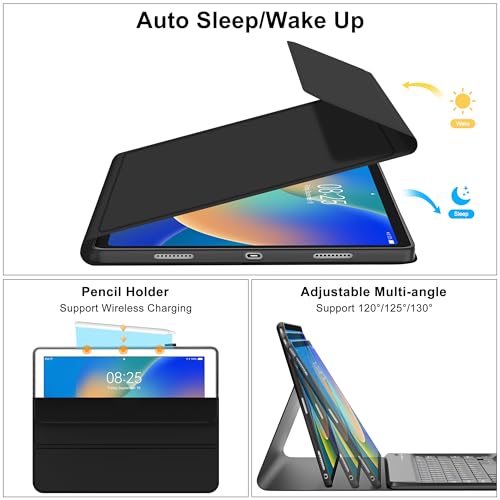 BORIYUAN Keyboard Case for iPad Pro 12.9 inch (Old Model) 2015 1st Gen / 2017 2nd Gen, Detachable Wireless Bluetooth Keyboard Folio Smart Cover for iPad Pro 12.9" 2nd &1st Gen with Pencil Holder – Black - Image 4