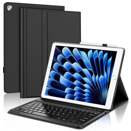 BORIYUAN Keyboard Case for iPad Pro 12.9 inch (Old Model) 2015 1st Gen / 2017 2nd Gen, Detachable Wireless Bluetooth Keyboard Folio Smart Cover for iPad Pro 12.9" 2nd &1st Gen with Pencil Holder – Black - Image 1