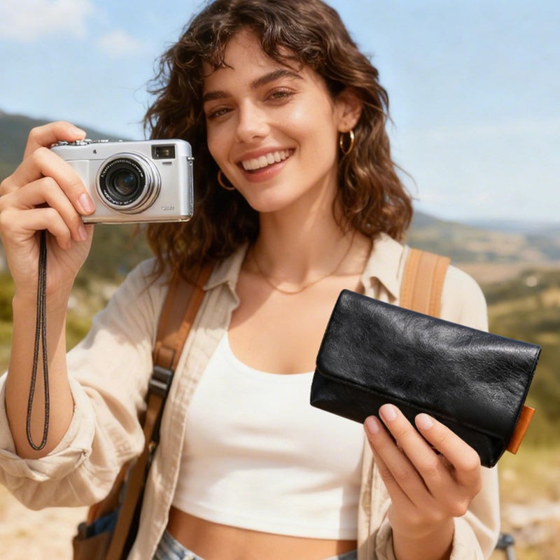 Lacdo Camera Case Bag for Sony RX100 VII/ RX100 VI/ RX100 V/RX100 IV/RX100 III Digital Camera, Soft Leather Protective Camera Travel Pouch Sleeve, Compact Sony RX100 Camera Bag with Wrist Strap, Black - Image 5