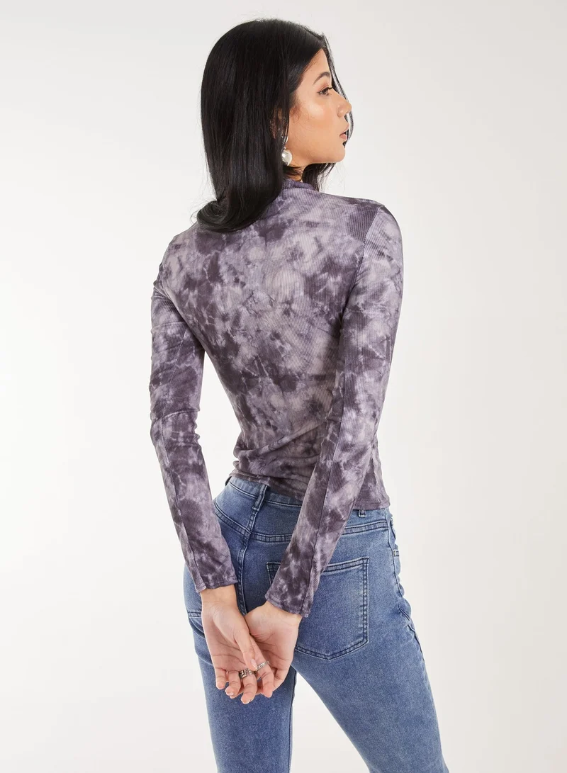 Pink Vanilla Acid Distressed Look Double Zip Top