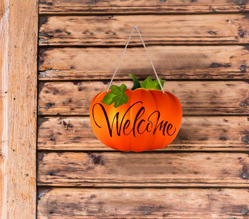 SICOHOME Pumpkin Welcome Sign for Front Door  9.3""x 11"" Thanksgiving Hanging Sign Fall Decorations for Halloween Autumn Harvest Thanksgiving Decoration Home House Kitchen Decor - Image 3