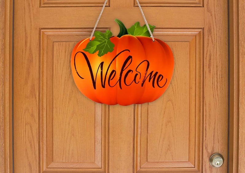 SICOHOME Pumpkin Welcome Sign for Front Door  9.3""x 11"" Thanksgiving Hanging Sign Fall Decorations for Halloween Autumn Harvest Thanksgiving Decoration Home House Kitchen Decor - Image 2