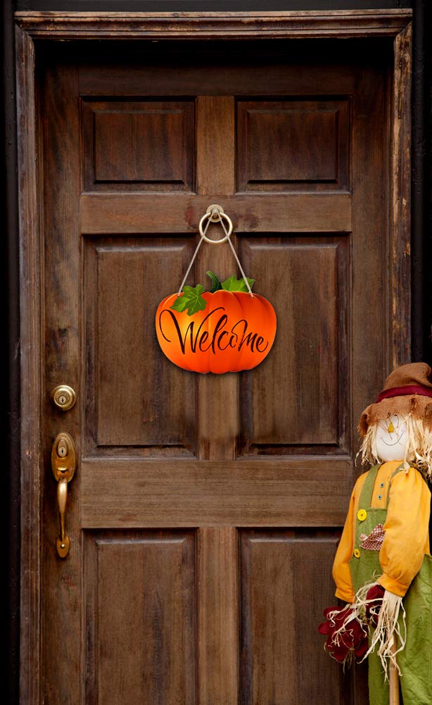 SICOHOME Pumpkin Welcome Sign for Front Door  9.3""x 11"" Thanksgiving Hanging Sign Fall Decorations for Halloween Autumn Harvest Thanksgiving Decoration Home House Kitchen Decor - Image 4