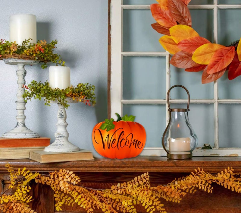 SICOHOME Pumpkin Welcome Sign for Front Door  9.3""x 11"" Thanksgiving Hanging Sign Fall Decorations for Halloween Autumn Harvest Thanksgiving Decoration Home House Kitchen Decor - Image 5