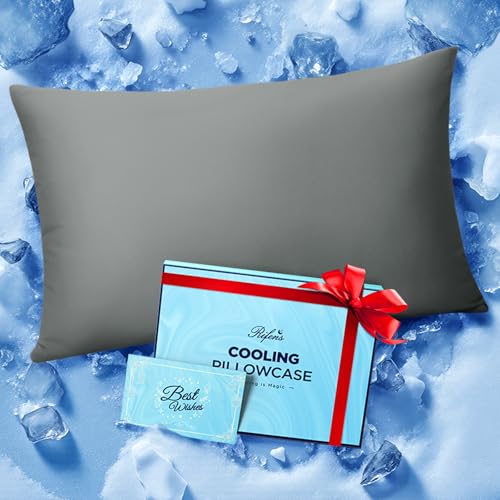 Rifens Ice Cooling Pillowcase for Hot Sleepers, Instantly Cool, Stays Cold All Night, Softer Than Silk Pillow Cases, Pillow Covers with Invisible Zipper, Gift for Men & Women - Queen Size, Dark Gray (1 Pack) - Image 1