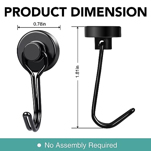 MIKEDE Magnetic Hooks 4 Pack, 40Lbs Heavy Duty Neodymium Magnet Hooks Black Magnetic Swivel Hooks for Hanging, Rust Proof Strong Magnets with Hook Magnetic Metal Hanger for Storage - Image 4