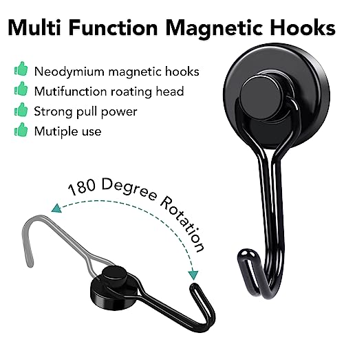MIKEDE Magnetic Hooks 4 Pack, 40Lbs Heavy Duty Neodymium Magnet Hooks Black Magnetic Swivel Hooks for Hanging, Rust Proof Strong Magnets with Hook Magnetic Metal Hanger for Storage - Image 5