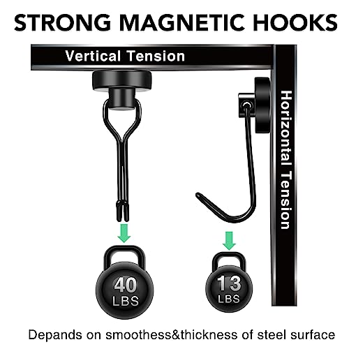 MIKEDE Magnetic Hooks 4 Pack, 40Lbs Heavy Duty Neodymium Magnet Hooks Black Magnetic Swivel Hooks for Hanging, Rust Proof Strong Magnets with Hook Magnetic Metal Hanger for Storage - Image 2