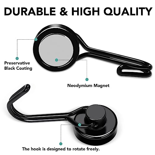 MIKEDE Magnetic Hooks 4 Pack, 40Lbs Heavy Duty Neodymium Magnet Hooks Black Magnetic Swivel Hooks for Hanging, Rust Proof Strong Magnets with Hook Magnetic Metal Hanger for Storage - Image 3