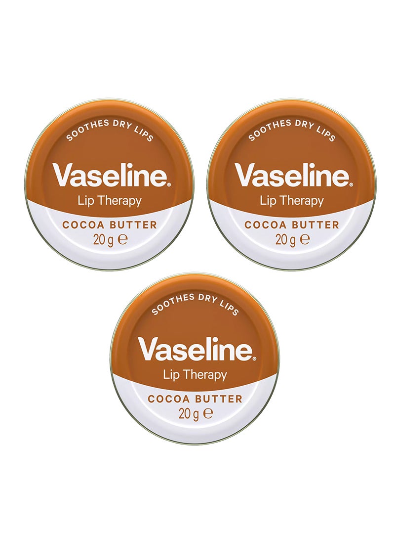 Vaseline Lip Therapy Petroleum Jelly Cocoa Butter, Moisturize & Soothes Dry Lips, 20g Pack Of 3