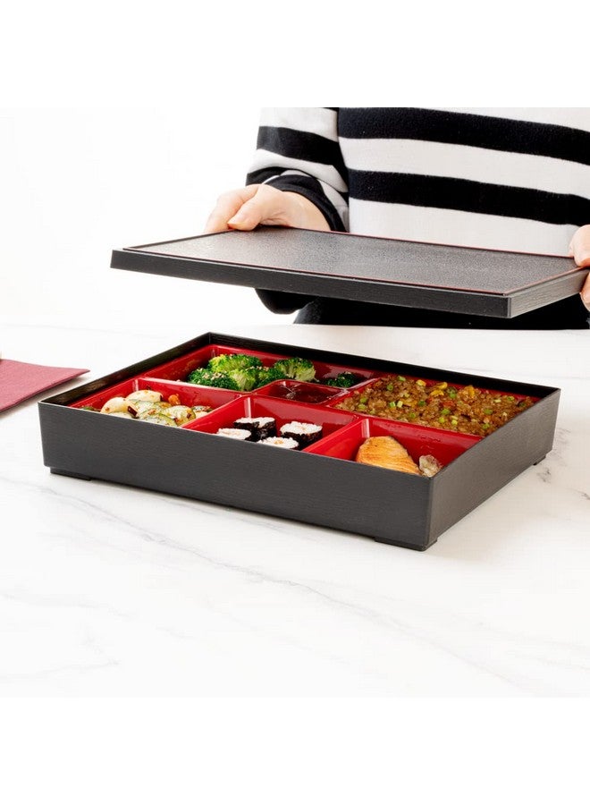 Restaurantware-12.2 x 9.8 x 2.4 Inch Compartment Lunch Container, 1 Japanese Style Adult Lunch Container - With 6 Compartments, Greaseproof, Black & Red Plastic Divided Lunch Box, Hot & Cold Food - Image 5
