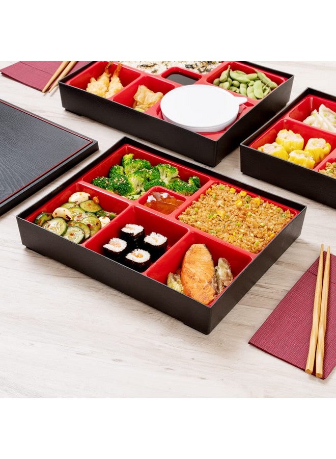 Restaurantware-12.2 x 9.8 x 2.4 Inch Compartment Lunch Container, 1 Japanese Style Adult Lunch Container - With 6 Compartments, Greaseproof, Black & Red Plastic Divided Lunch Box, Hot & Cold Food - Image 4
