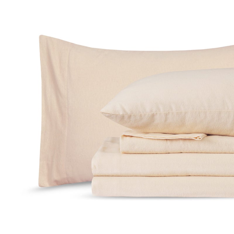 Sleepdown 100% Cotton Flannel Sheets Twin - Super Soft  Heavyweight  Double Brushed  Anti-Pill Flannel Twin Sheets - 16"" Deep Pocket Twin Fitted Sheets X2 Side Pockets (Twin  Ecru) - Image 1