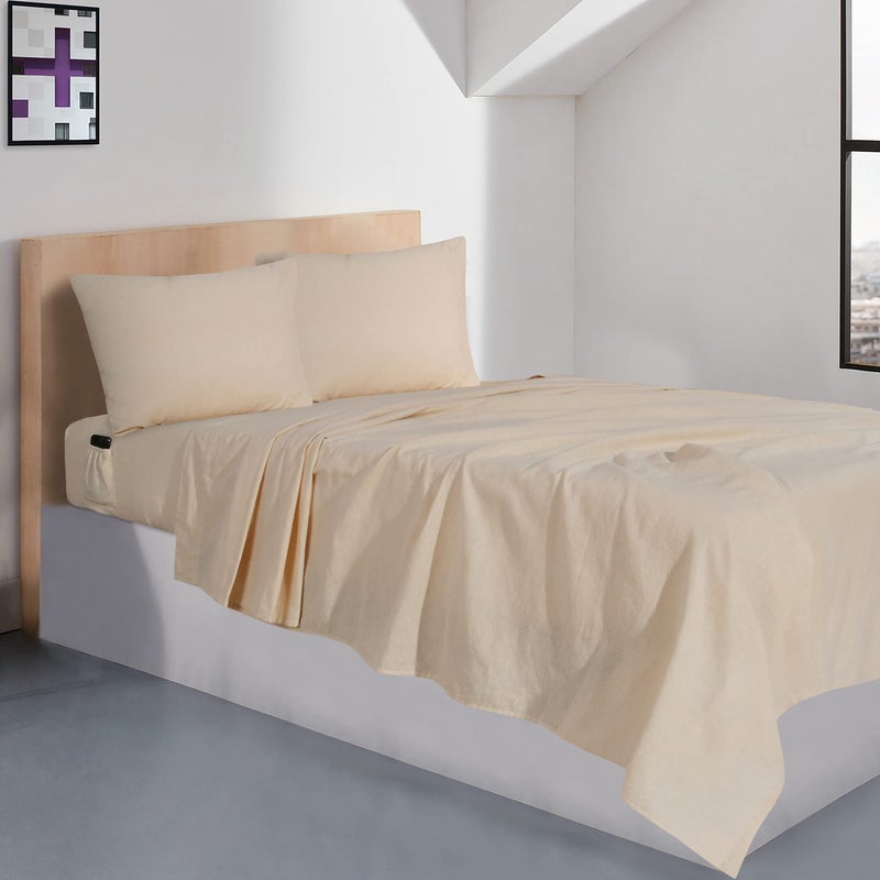 Sleepdown 100% Cotton Flannel Sheets Twin - Super Soft  Heavyweight  Double Brushed  Anti-Pill Flannel Twin Sheets - 16"" Deep Pocket Twin Fitted Sheets X2 Side Pockets (Twin  Ecru) - Image 4