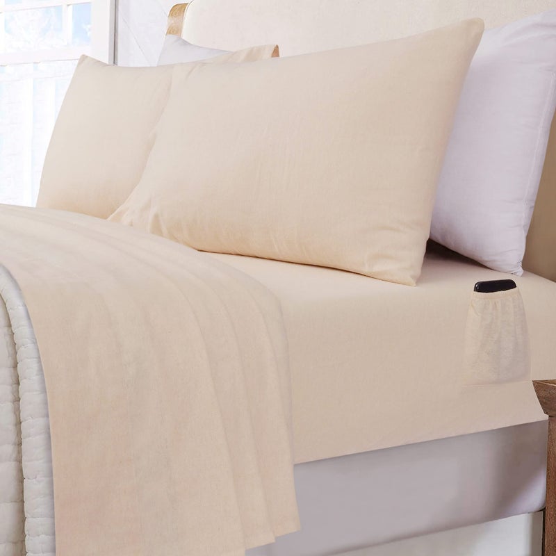 Sleepdown 100% Cotton Flannel Sheets Twin - Super Soft  Heavyweight  Double Brushed  Anti-Pill Flannel Twin Sheets - 16"" Deep Pocket Twin Fitted Sheets X2 Side Pockets (Twin  Ecru) - Image 5