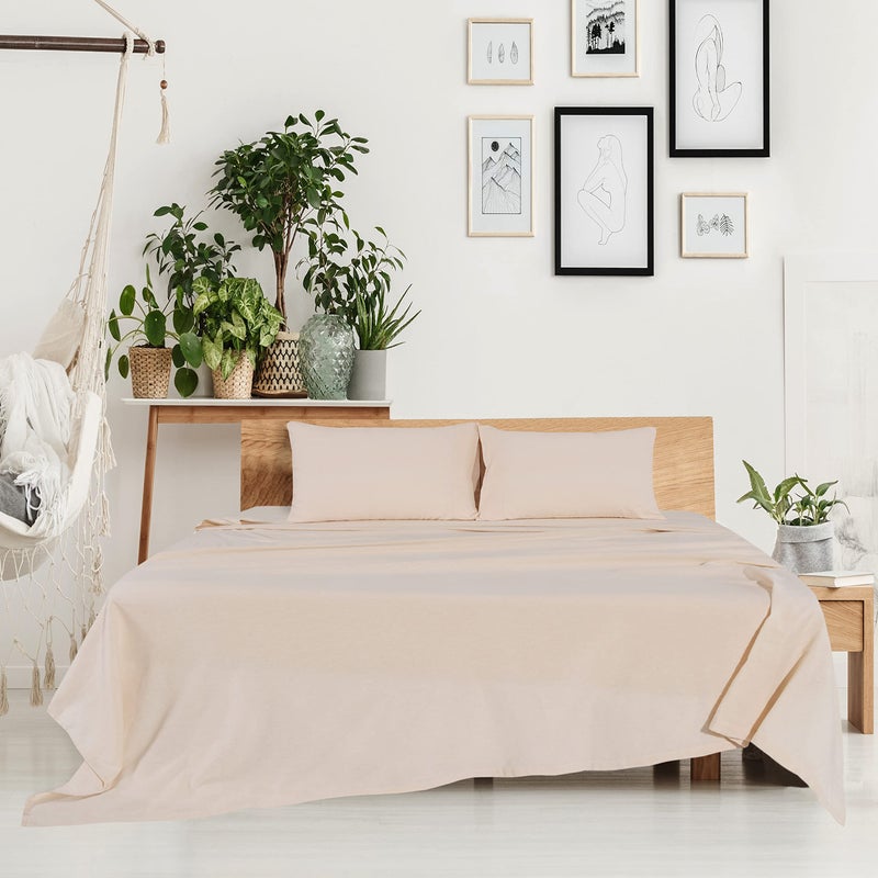 Sleepdown 100% Cotton Flannel Sheets Twin - Super Soft  Heavyweight  Double Brushed  Anti-Pill Flannel Twin Sheets - 16"" Deep Pocket Twin Fitted Sheets X2 Side Pockets (Twin  Ecru) - Image 2