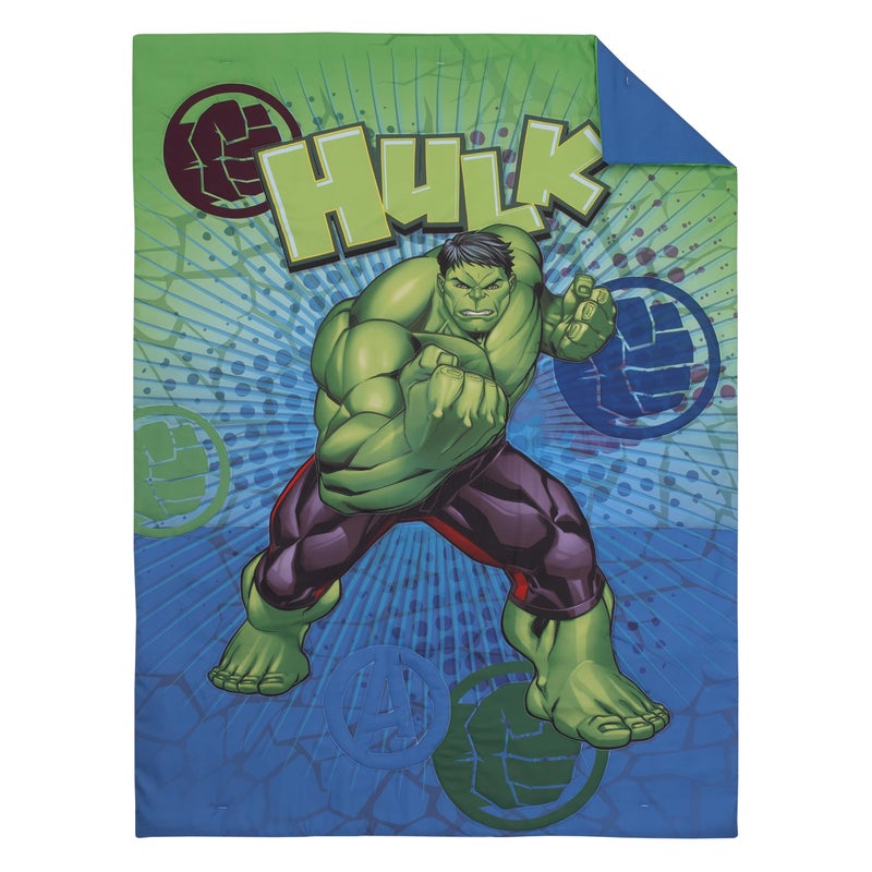 NoJo Marvel The Incredible Hulk Green, and Blue 4 Piece Toddler Bed Set - Comforter, Fitted Bottom Sheet, Flat Top Sheet, and Reversible Pillowcase - Image 2