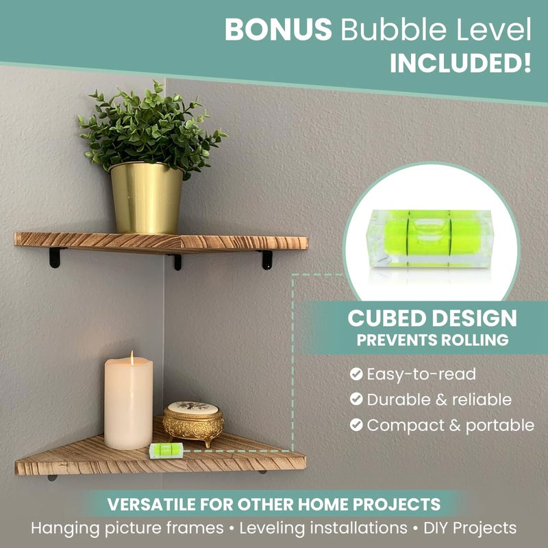 Beecora Corner Floating Wall Shelves- Home Decor [3PC Set] w/Bonus Level Rustic Real Wood Farmhouse Shelf for Bedroom Wall Mounted Living Room Bathroom Organizer in Kitchen Office Corner Shelf - Image 3