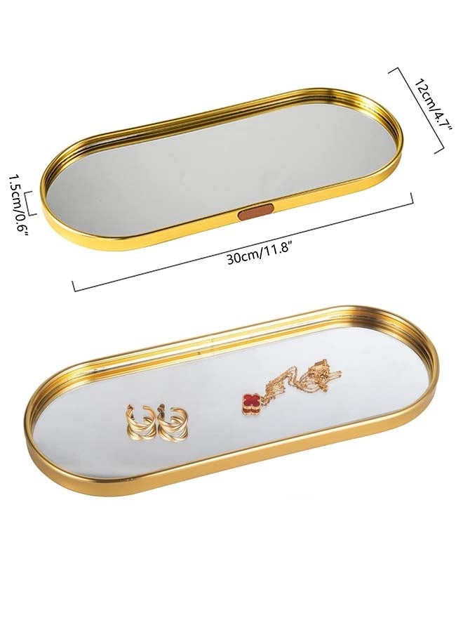 YIM-VIBEHAUS Mirror Glass Decorative Tray, 12 Inch Shiny Mirror Cosmetic Tray with Low Edge, Oval Tray for Jewelry, Paper Hand Towel, Bathroom, Dinning Room, Desktop - Image 4