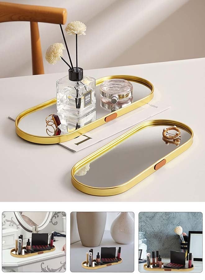 YIM-VIBEHAUS Mirror Glass Decorative Tray, 12 Inch Shiny Mirror Cosmetic Tray with Low Edge, Oval Tray for Jewelry, Paper Hand Towel, Bathroom, Dinning Room, Desktop - Image 5