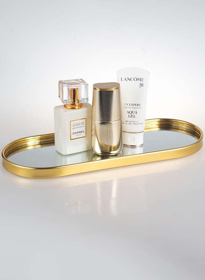 YIM-VIBEHAUS Mirror Glass Decorative Tray, 12 Inch Shiny Mirror Cosmetic Tray with Low Edge, Oval Tray for Jewelry, Paper Hand Towel, Bathroom, Dinning Room, Desktop - Image 1