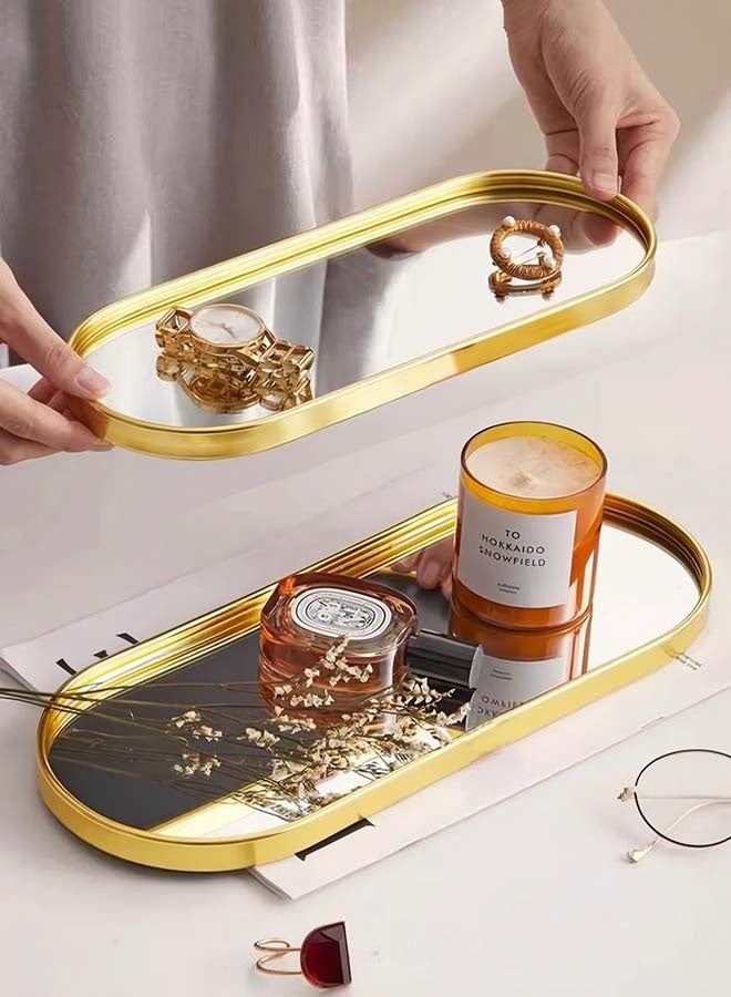 YIM-VIBEHAUS Mirror Glass Decorative Tray, 12 Inch Shiny Mirror Cosmetic Tray with Low Edge, Oval Tray for Jewelry, Paper Hand Towel, Bathroom, Dinning Room, Desktop - Image 2