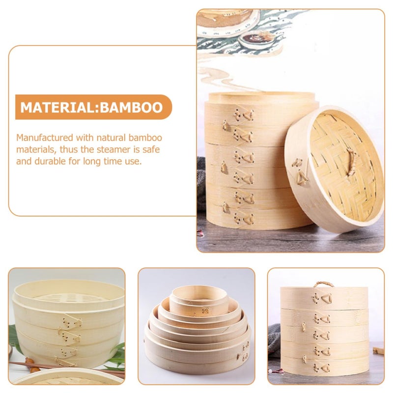 13cm Bamboo Steamer Basket with Lid 2pcs for Dumplings Buns Dim Sum Chinese Cooking - Image 4