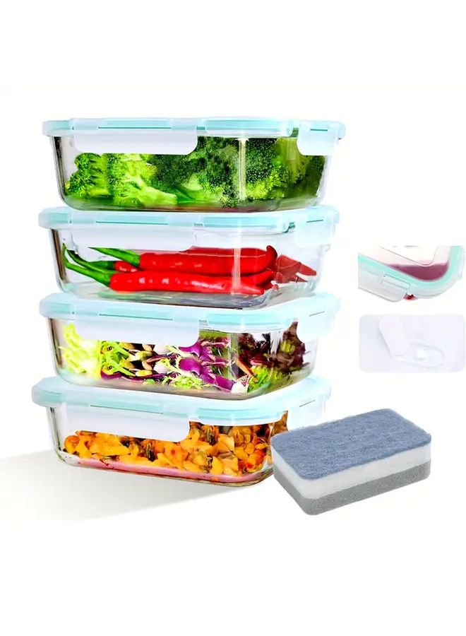 4 Pack 35.17oz Borosilicate Glass Food Storage Containers With Blue Caps - Image 1