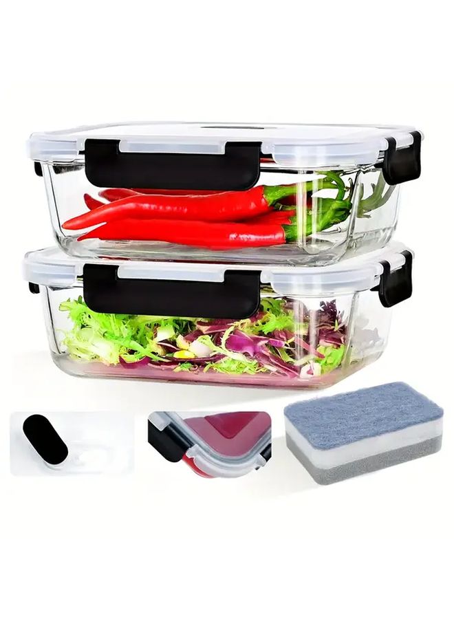 4 Pack 35.17oz Borosilicate Glass Food Storage Containers With Blue Caps - Image 2