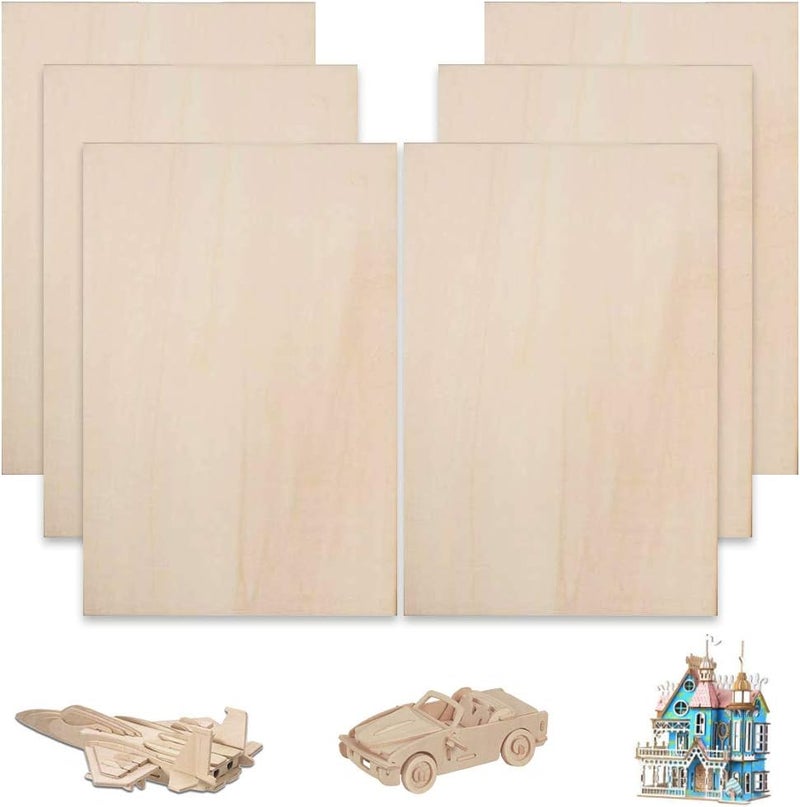 ARS 6pcs Balsa Wood Sheets 1.5mm Thin Unfinished Unpainted Basswood Birch Plywood for Signs, 30x20 cm - Image 1