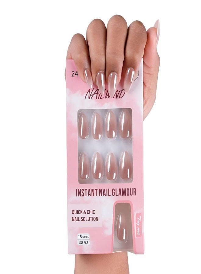 NAILWIND Almond Press On Nails Medium, Nude chrome, Short Soft Gel Mirror Designs Glossy Ombre Nails with Nail Glue, Semi-Transparent Reusable Glue On in 15 Sizes - 30PCS Stick On Nail Kit, Acrylic Nail for Women 24 - Image 1