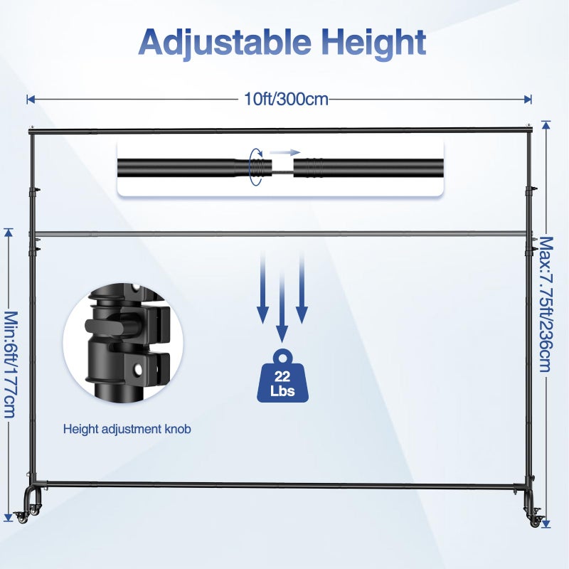 EMART 10x7.7ft Rolling Backdrop Stand with Wheels, Adjustable and Movable Photo Backdrop Banner Stand for Studio Photography, Wedding, Party Decoration, Video Recording, Events Decoration - Image 2
