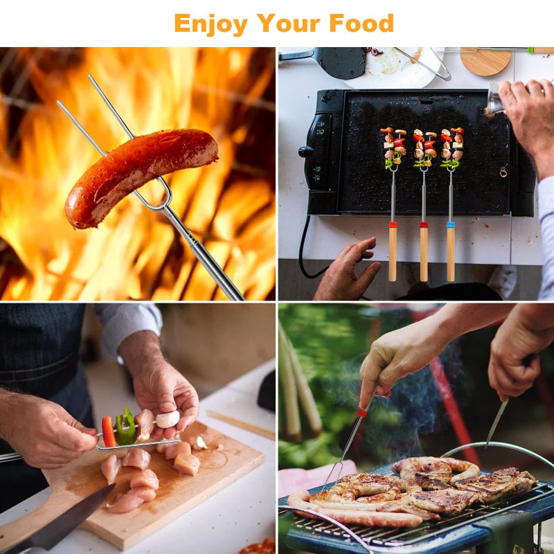 VOPTON 10 Pcs Marshmallow Roasting Sticks for Fire Pit Long 32Inch, Smores Sticks Skewers, Smores Kit for Fire Pit, Premium Telescoping Hot Dog Roasting Sticks for Campfire Accessories Outside Camping VOPTON - Image 3