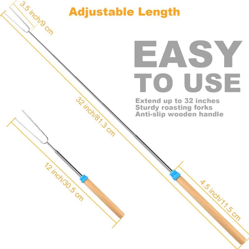 VOPTON 10 Pcs Marshmallow Roasting Sticks for Fire Pit Long 32Inch, Smores Sticks Skewers, Smores Kit for Fire Pit, Premium Telescoping Hot Dog Roasting Sticks for Campfire Accessories Outside Camping VOPTON - Image 2