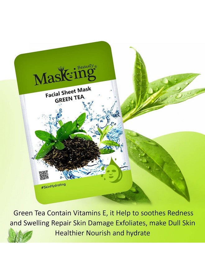 MasKing Beauty Facial Sheet Mask of Green Tea (20g) & Bamboo Facial Sheet Mask of Papaya, Pomegranate & Grape Seed (20g) Ideal for Women & Men (Combo Pack of 2) - Image 2