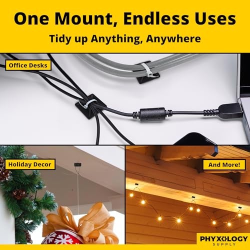 PHYXOLOGY SUPPLY Zip Tie Adhesive-Backed Mounts 100Pk. Professional-Grade, UV Black Cable Tie Bases, 1.1 x 1.1. Screw-Hole Anchor Point Provides Optimal Strength for Long-Term Durability & Use and Clutter-Free Cables. - Image 5