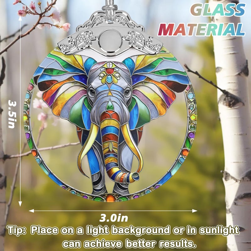 Jocidea Christmas Ornaments - Stained Glass Christmas Decor - Elephant Ornaments for Christmas Tree - Christmas Tree Ornament - Elephant Lover Gift - Gifts for Friend - Gifts for Christmas - Unique Gift Idea - Image 2