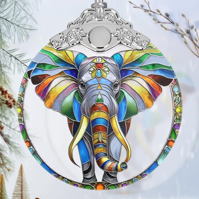 Jocidea Christmas Ornaments - Stained Glass Christmas Decor - Elephant Ornaments for Christmas Tree - Christmas Tree Ornament - Elephant Lover Gift - Gifts for Friend - Gifts for Christmas - Unique Gift Idea - Image 1