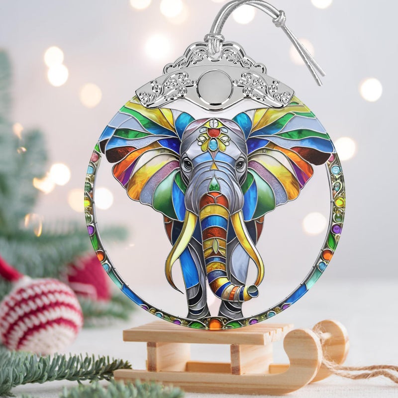 Jocidea Christmas Ornaments - Stained Glass Christmas Decor - Elephant Ornaments for Christmas Tree - Christmas Tree Ornament - Elephant Lover Gift - Gifts for Friend - Gifts for Christmas - Unique Gift Idea - Image 3